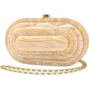 Womens Khaki Acrylic Clutch Purse Marbled Evening Shoulder Bag for Wedding